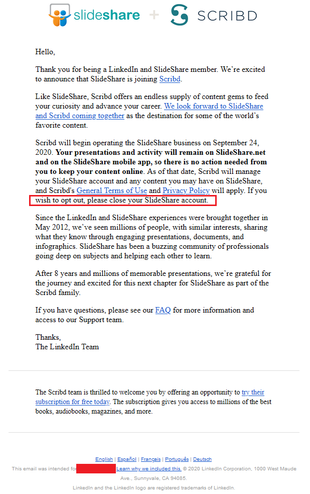 GDPR Violation: Scribd acquires PII on 500M users in a deal with LinkedIn