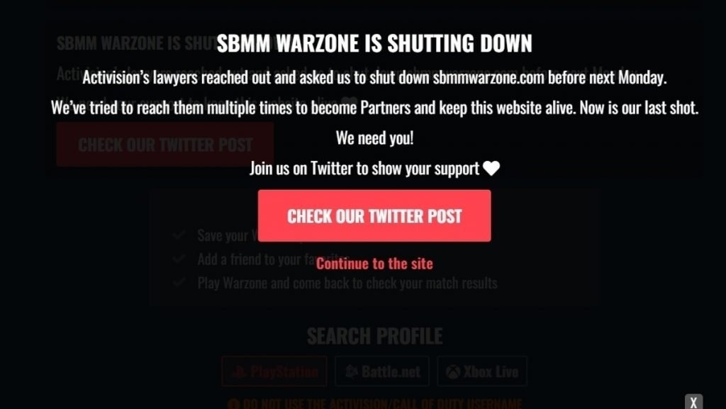 Activision tells creators of popular Call of Duty stat-tracking website SBMM Warzone to shut it down by Monday