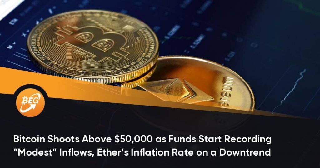 Bitcoin Shoots Above $50,000 as Funds Start Recording “Modest” Inflows, Ether’s Inflation Rate on a Downtrend