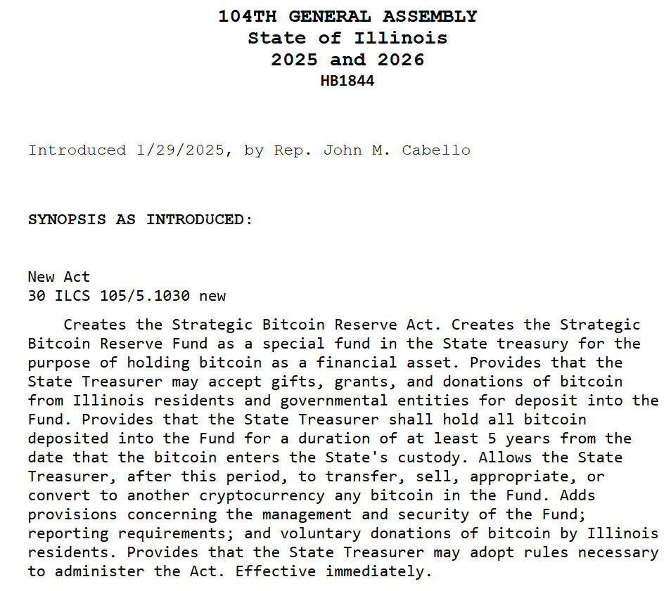 Illinois Proposes 5-Year Bitcoin Reserve Strategy