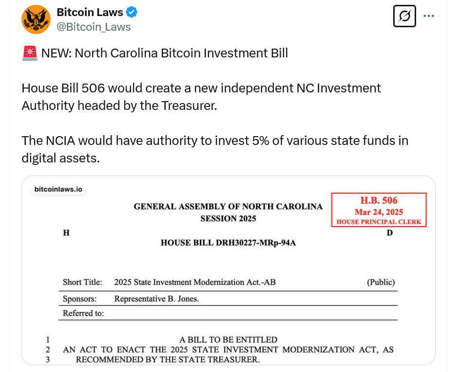 NC Bills Propose Crypto in Retirement Funds