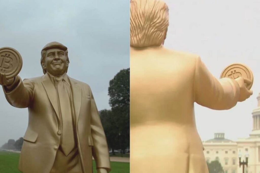 12-Foot Golden Statue Of Trump Holding Bitcoin Installed Outside US Capitol