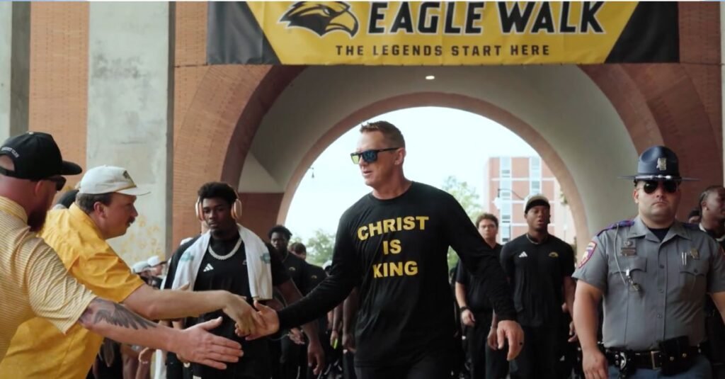 Southern Miss Coach Blake Anderson Proclaims Faith with ‘Christ Is King’ Shirt